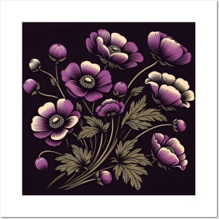 Violet Floral Illustration Posters and Art